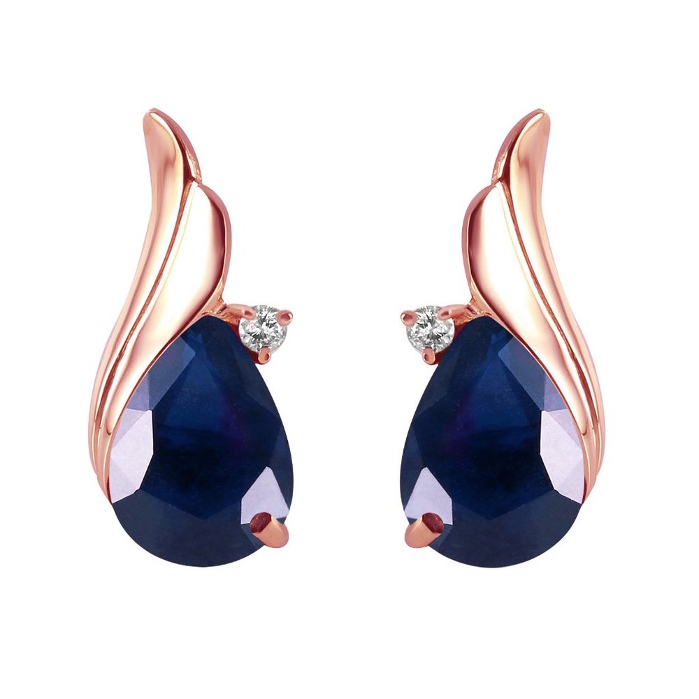 14K GOLD STUDS EARRING DIAMONDS & SAPPHIRES